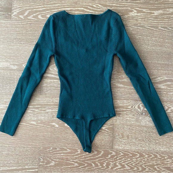 Abercrombie & Fitch | Corset Sweetheart Sweater Bodysuit | Size M | Teal - Picture 4 of 5
